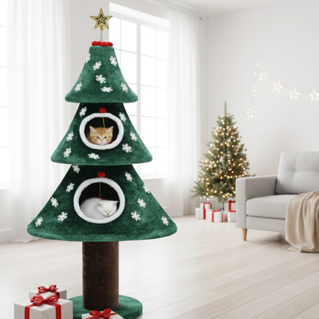 Festive Feline Christmas Tree Tower