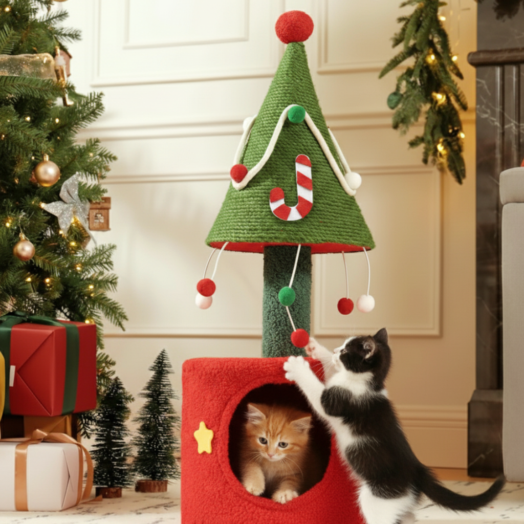 Joyful Kitty Hideaway with Christmas Decor