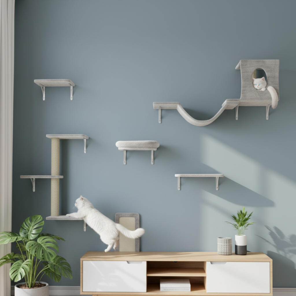 NUNU LAB 6-Piece Cat Wall Playground - Grey