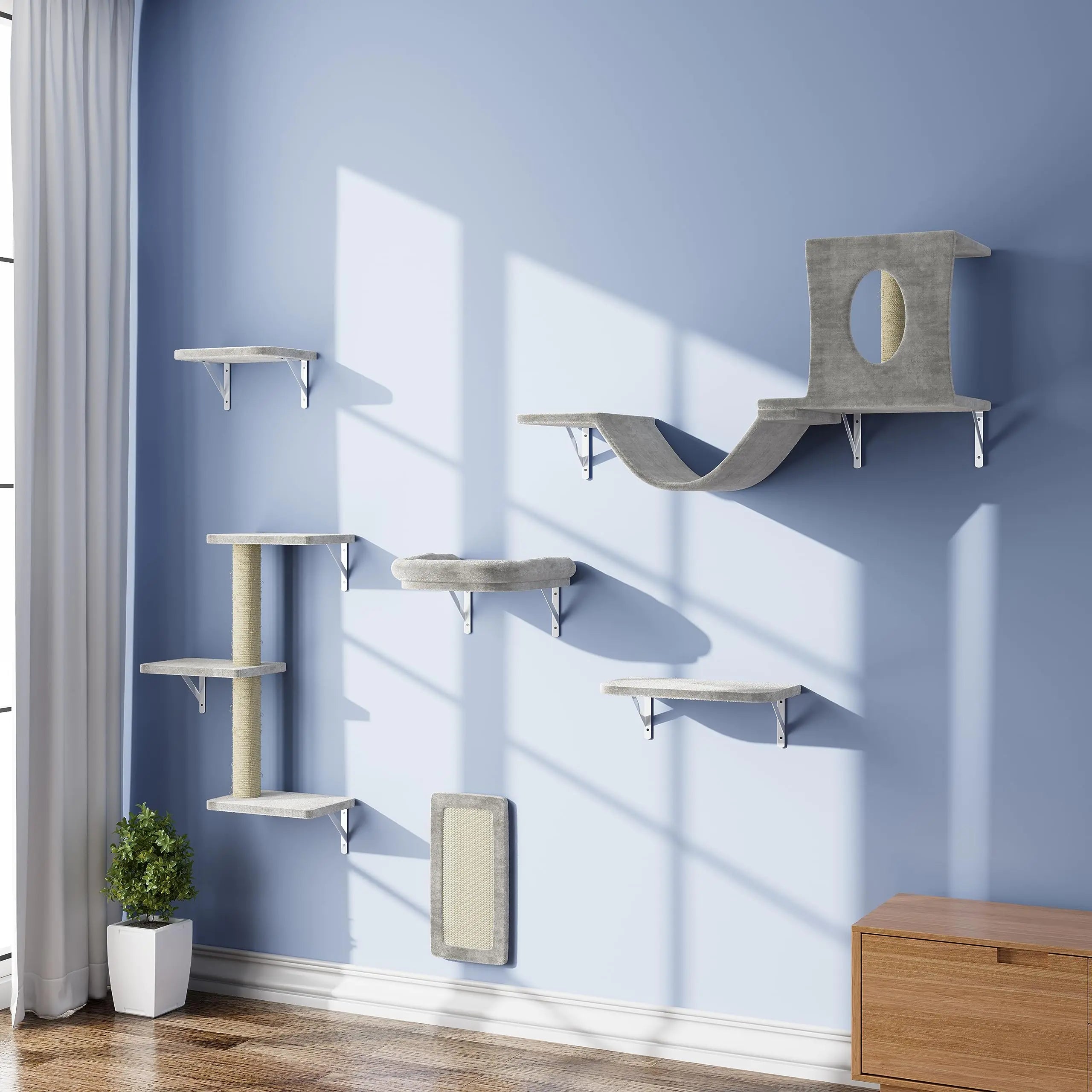 NUNU LAB 6-Piece Cat Wall Playground - Grey